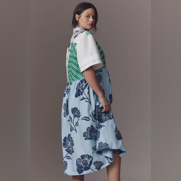 NWT! Anthropologie Maeve Mixed-Print Buttondown Dress - Small 🍁 - Picture 7 of 11